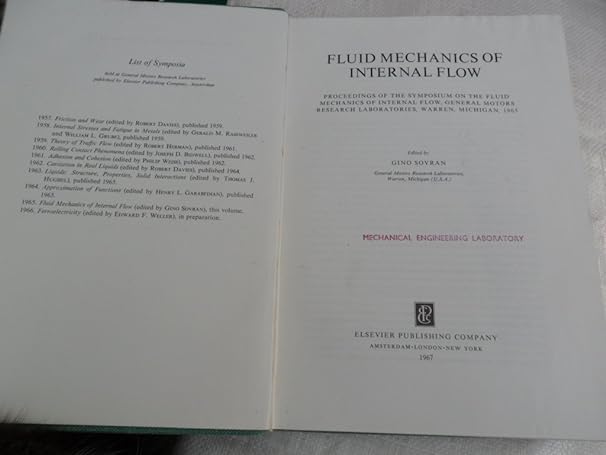 fluid mechanics of internal flow 1st edition editor sovran, gino 0444405534, 978-0444405531