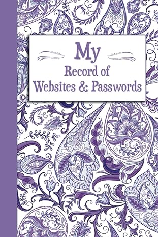 my record of websites and passwords premium organizer with purple paisley color theme inside and out great