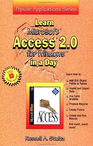 learn microsoft access 2 0 for windows in a day/book and disk pap/dis edition russell a stultz 1556224176,