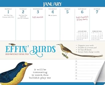 effin birds 2024 weekly desk pad calendar 1st edition aaron reynolds 1524884219, 978-1524884215