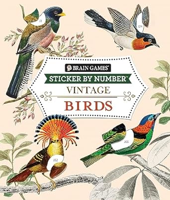 brain games sticker by number vintage birds 1st edition publications international ltd ,brain games ,new