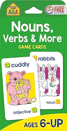 school zone nouns verbs and more game cards ages 6+ grammar parts of speech word picture association sentence