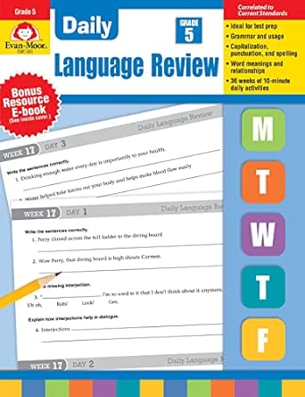 evan moor daily language review grade 5 actvities homeschooling and classroom resource workbook reproducible