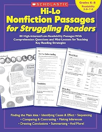 hi lo nonfiction passages for struggling readers grades 6 8 80 high interest/low readability passages with