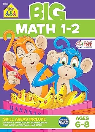 school zone big math 1 2 workbook 320 pages ages 6 to 8 1st grade 2nd grade addition subtraction word