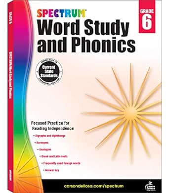 spectrum 6th grade word study and phonics workbook ages 11 to 12 grade 6 phonics and word study root words