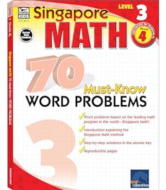 singapore math 70 must know word problems workbook for 4th grade math paperback ages 9 10 with answer key 1st