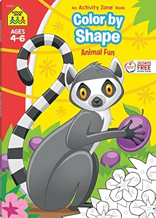 school zone color by shape animal fun workbook 64 pages ages 4 to 6 kindergarten 1st grade basic shapes