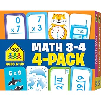 school zone math 3 4 4 pack flash cards ages 6+ 3rd grade 4th grade multiplication 0 12 division 0 12 math