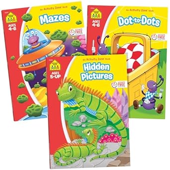 school zone hidden pictures mazes and dot to dot activity zone 3 pack workbook set 192 pages ages 4 6