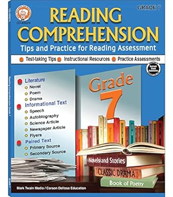 grade 7 reading comprehension workbook literature novels poetry science and newspaper articles