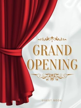 grand opening elegant guest book with red theater velvet drape ribbon cutting ceremony collect guest