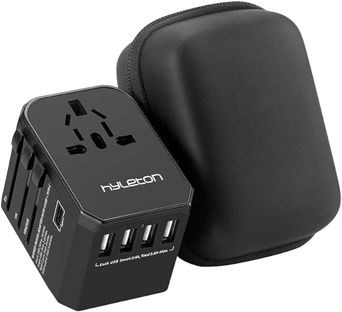 universal travel adapter hyleton fast charging international power adapter with 4 usb ports and 1 type c