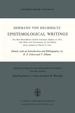 epistemological writings the paul hertz/moritz schlick centenary edition of 1921 with notes and commentary by