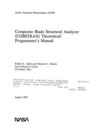 composite blade structural analyzer theoretical/programmers manual august 1 1989 1st edition nasa ,national