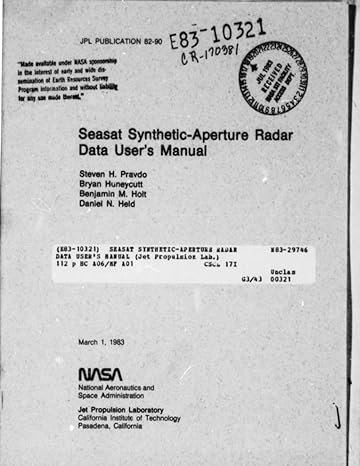 seasat synthetic aperture radar data users manual march 1 1983 1st edition nasa ,national aeronautics and