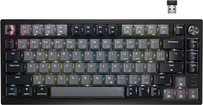 corsair k65 plus wireless 75 rgb hot swappable mechanical gaming keyboard pre lubricated mlx red linear