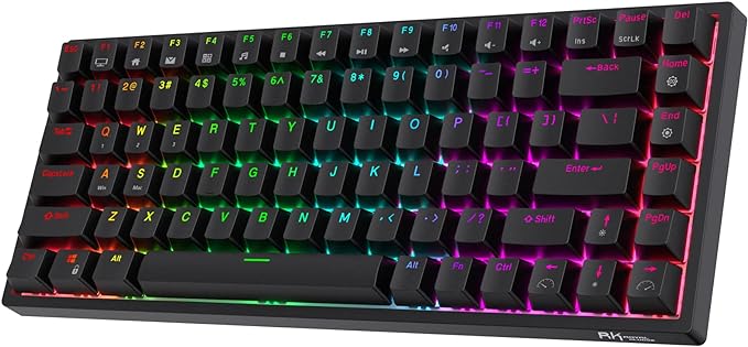 rk royal kludge rk84 wireless rgb 75 triple mode bt5 0/2 4g/usb c hot swappable mechanical keyboard 84 keys