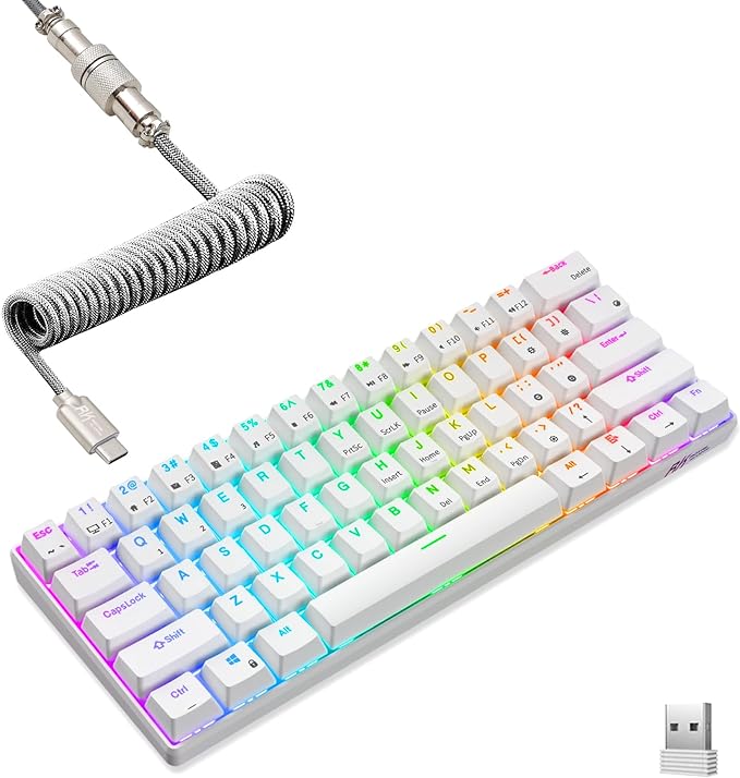 rk royal kludge rk61 60 mechanical keyboard with coiled cable 2 4ghz/bluetooth/wired wireless bluetooth mini