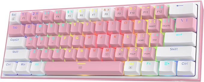 redragon k617 fizz 60 wired rgb gaming keyboard 61 keys hot swap compact mechanical keyboard w/white and pink