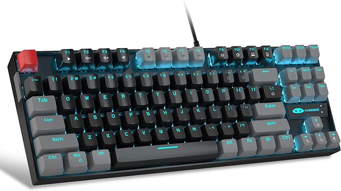 magegee 75 mechanical gaming keyboard with red switch led blue backlit keyboard 87 keys compact tkl wired