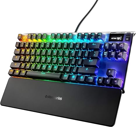 steelseries apex 7 tkl compact mechanical gaming keyboard oled smart display usb passthrough and media