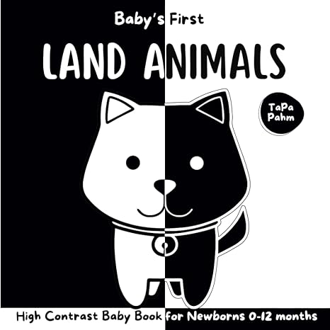 land animals high contrast baby book for newborns 0 12 months cute black and white images for infants to