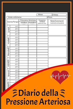 diario della pressione arteriosa utile registra per la pressione sanguigna e il polso giornalieri per un