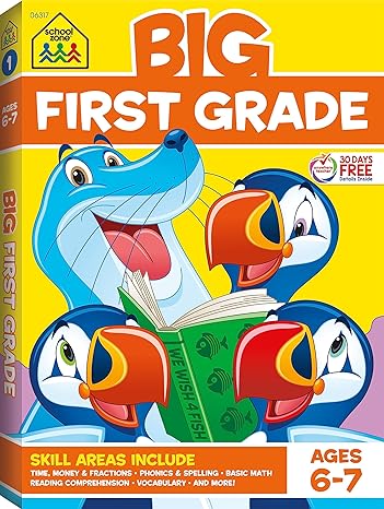 school zone big first grade workbook 320 pages ages 6 to 7 1st grade beginning reading phonics spelling basic