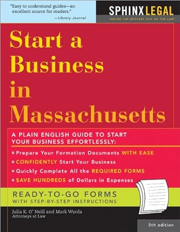 how to start a business in massachusetts 1st edition julia o'neill ,mark warda 1572486228, 978-1572486225