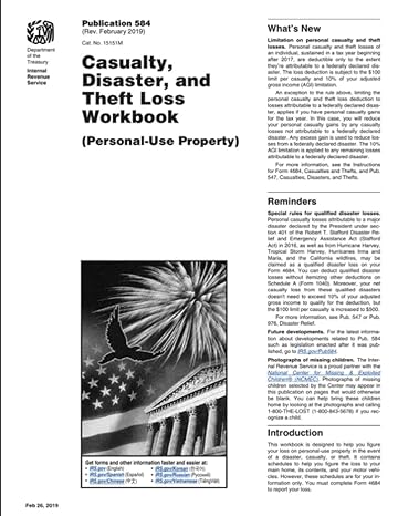 casualty disaster and theft loss workbook irs publication 584 1st edition u s internal revenue service