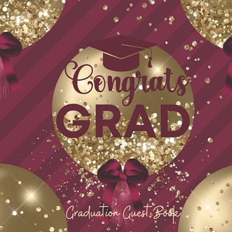 congrats grad graduation guest book burgundy and gold themed party decoration sign in message guestbook with