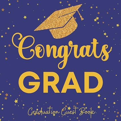 graduation guest book congrats grad navy blue and gold themed party decoration sign in message guestbook with