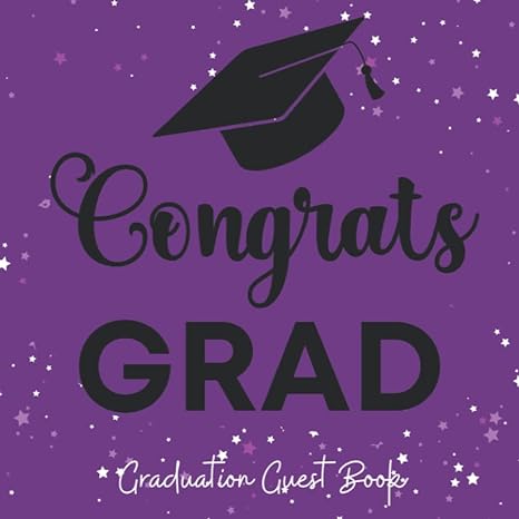 graduation guest book congrats grad purple black and white themed party decoration sign in message guestbook