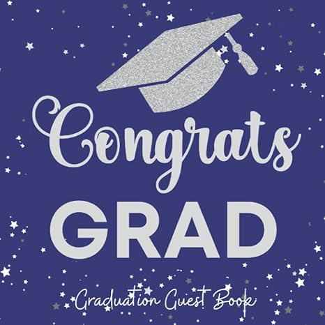 graduation guest book congrats grad navy blue silver and white themed party decoration sign in message