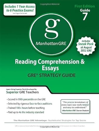 reading comprehension and essays gre preparation guide 1st edition - manhattan gre 1935707086, 978-1935707080