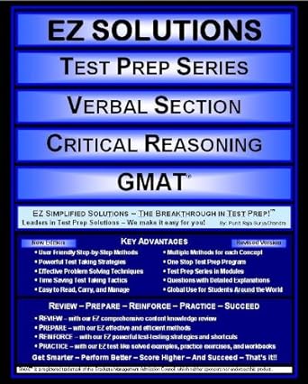 ez solutions test prep series verbal section critical reasoning gmat new edition punit raja suryachandra ,ez