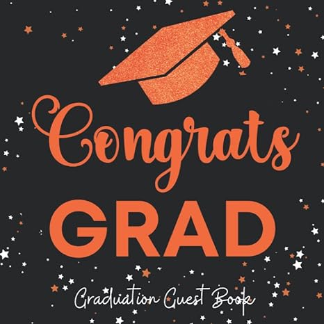 graduation guest book congrats grad black orange and white themed party decoration sign in message guestbook