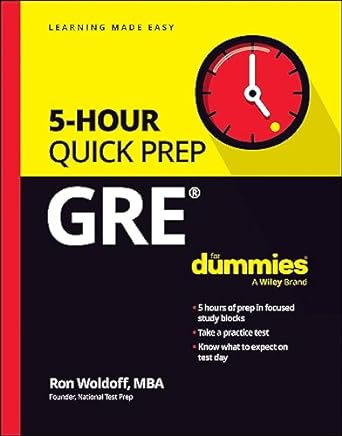 gre 5 hour quick prep for dummies 1st edition ron woldoff 139423340x, 978-1394233403