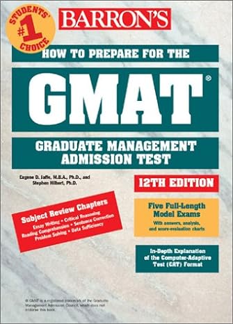 gmat how to prepare for the graduate management admission test 12th edition eugene d. jaffe 0764113739,
