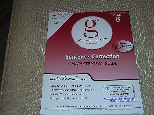 sentence correction gmat preparation guide 4th edition manhattan gmat 0982423861, 978-0982423868