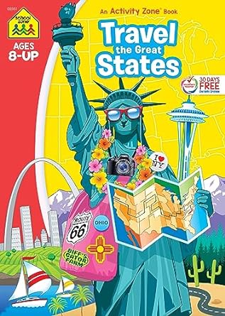 school zone travel the great states workbook 64 pages ages 8 and up geography maps united states and more