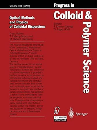 optical methods and physics of colloidal dispersions 1st edition thomas palberg ,matthias ballauff