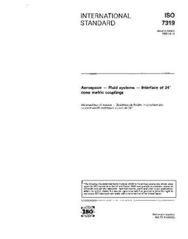 iso 7319 1992 aerospace fluid systems interface of 24 degree cone metric couplings 1st edition iso tc 20/sc