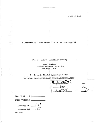 ultrasonic testing classroom training handbook january 1 1967 1st edition nasa ,national aeronautics and