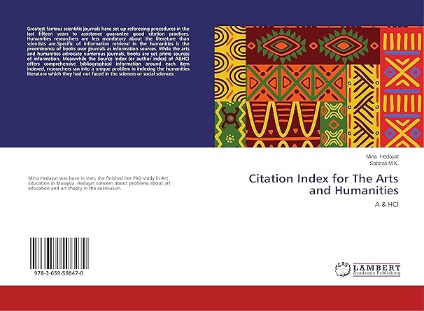 citation index for the arts and humanities a and hci 1st edition mina hedayat ,sabzali m.k. 365959847x,