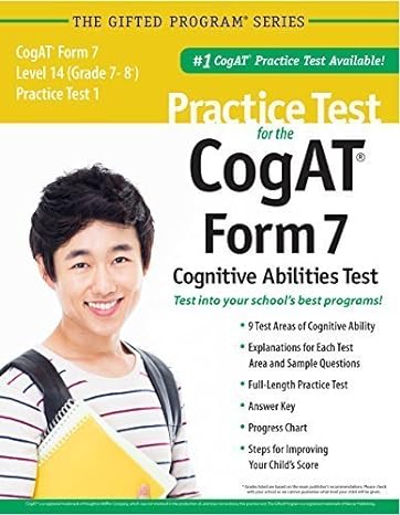 practice test for the cogat form 7 level 14 practice test 1 1st edition mercer publishing 1937383180,