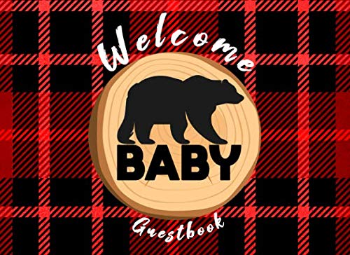 welcome baby lumberjack themed guest book to welcome new born child shower with well wishes decorated