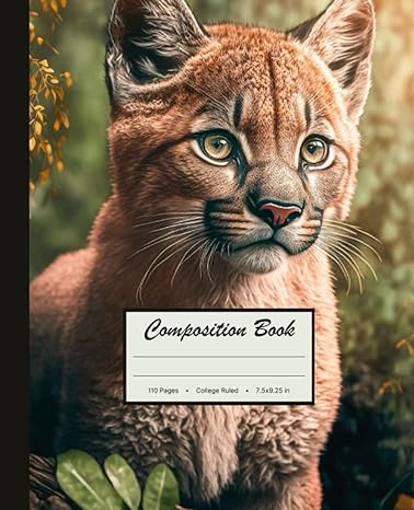 composition book college ruled mountain lion baby puma illustration modern nature botanical art composition