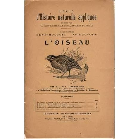revue dhistoire naturelle appliquee deuxieme partie ornithologie aviculture loiseau oiseaux 1st edition dr a